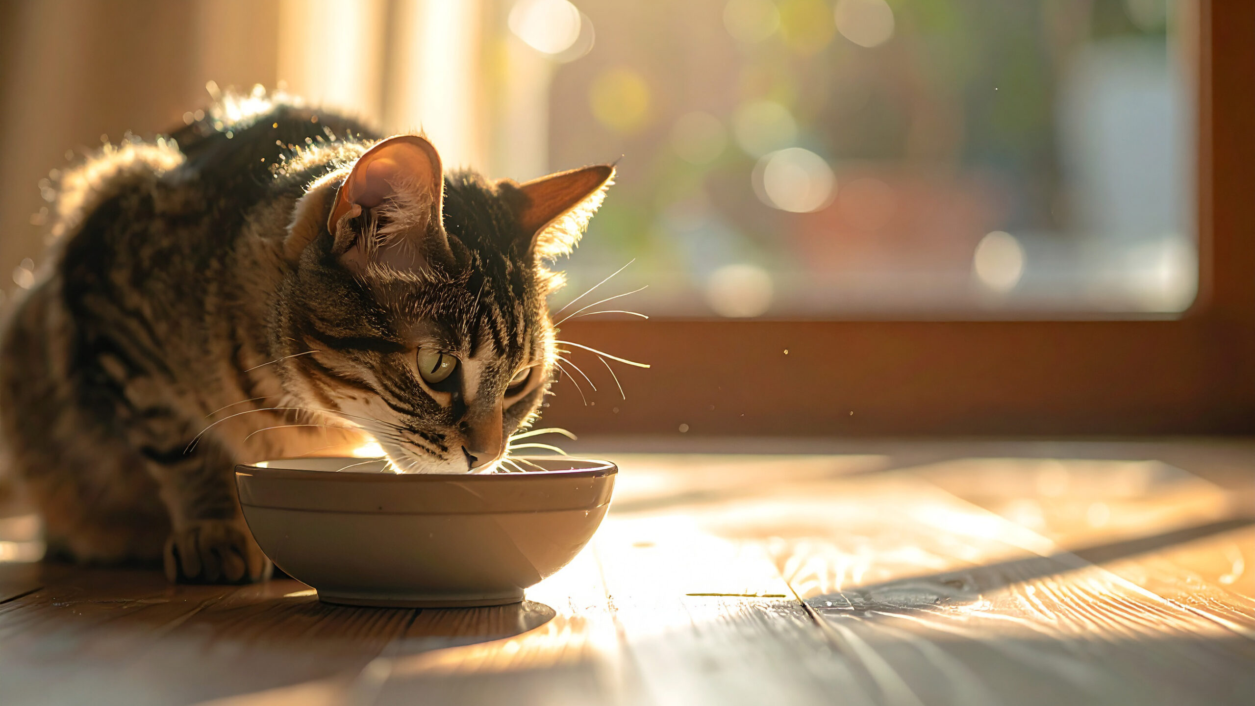 水を飲むキジトラ猫